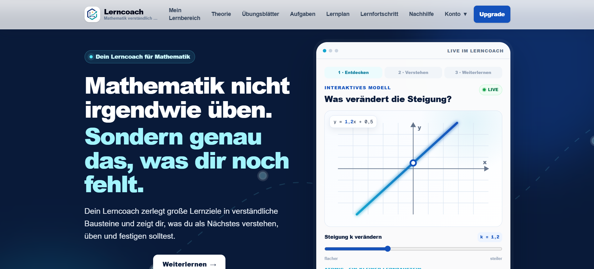 Home screen of the Dein Lerncoach web platform.