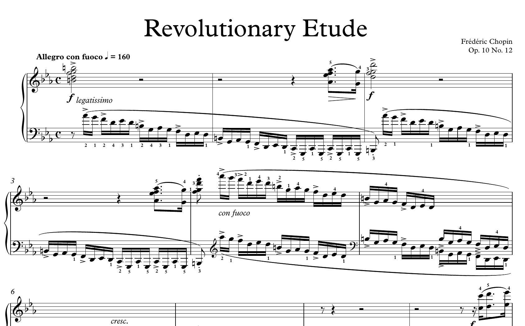 Notenausschnitt aus Chopins Revolutionsetüde, Opus 10 Nr. 12.